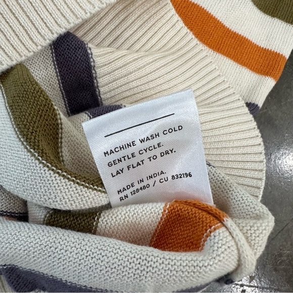 NWT Pact 100% Organic Cotton Classic Fine Knit Crew Neck Stripe Pullover Sweater - Picture 6 of 11